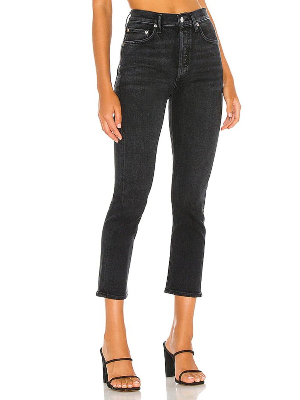 Riley High Rise Straight Crop Jeans | AGOLDE | 23 | Black Pepper